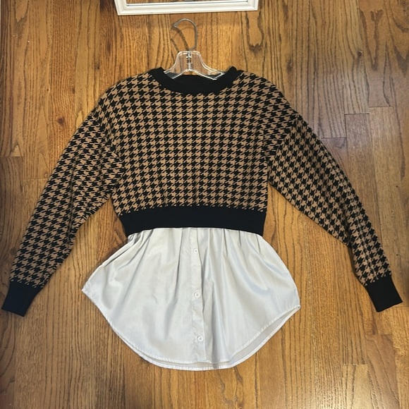 Joie Houndstooth Sweater with Button Up Blouse - Picture 2 of 5